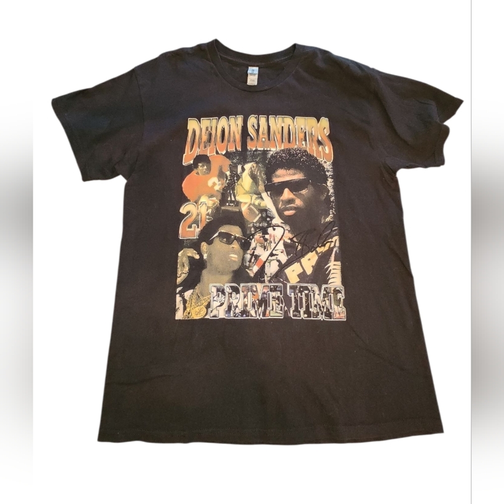 Deion Sanders Prime Time Black T shirt Gildan 100% Cotton Men's Sz Large